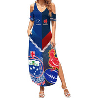 Samoa And France Rugby Summer Maxi Dress 2023 World Cup Manu Samoa With Les Bleus LT14 Women Blue - Polynesian Pride