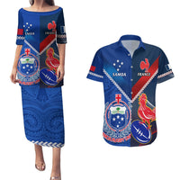 Custom Samoa And France Rugby Couples Matching Puletasi Dress and Hawaiian Shirt 2023 World Cup Manu Samoa With Les Bleus LT14 Blue - Polynesian Pride
