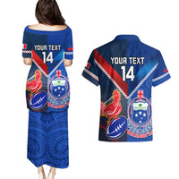 Custom Samoa And France Rugby Couples Matching Puletasi Dress and Hawaiian Shirt 2023 World Cup Manu Samoa With Les Bleus LT14 - Polynesian Pride