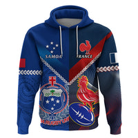 Custom Samoa And France Rugby Hoodie 2023 World Cup Manu Samoa With Les Bleus LT14 Pullover Hoodie Blue - Polynesian Pride