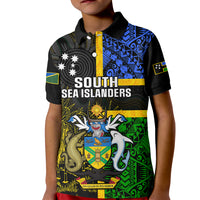 South Sea Islanders Kid Polo Shirt Kanakas With Solomon Islands Coat Of Arms LT14 Kid Black - Polynesian Pride