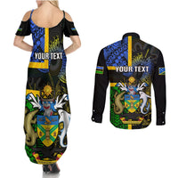 Personalised South Sea Islanders Couples Matching Summer Maxi Dress and Long Sleeve Button Shirts Kanakas With Solomon Islands Coat Of Arms LT14 - Polynesian Pride
