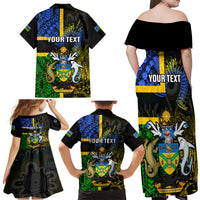personalised-south-sea-islanders-family-matching-off-shoulder-maxi-dress-and-hawaiian-shirt-kanakas-with-solomon-islands-coat-of-arms
