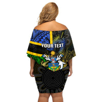 Personalised South Sea Islanders Off Shoulder Short Dress Kanakas With Solomon Islands Coat Of Arms LT14 - Polynesian Pride