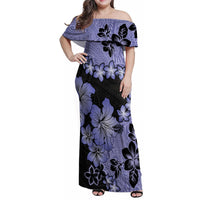 Purple Hawaii Family Matching Off Shoulder Maxi Dress and Hawaiian Shirt Tapa Cloth Mix Tropical Flowers Pastel Vibes LT14 Mom's Dress Purple - Polynesian Pride