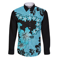 Blue Hawaii Family Matching Tank Maxi Dress and Hawaiian Shirt Tapa Cloth Mix Tropical Flowers Pastel Vibes LT14 Dad's Shirt - Long Sleeve Blue - Polynesian Pride