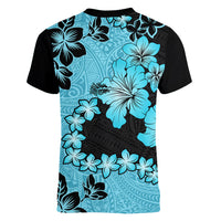 Blue Hawaii Women V Neck T Shirt Tapa Cloth Mix Tropical Flowers Pastel Vibes LT14 - Polynesian Pride