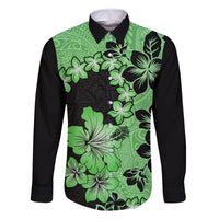 Green Hawaii Family Matching Off Shoulder Maxi Dress and Hawaiian Shirt Tapa Cloth Mix Tropical Flowers Pastel Vibes LT14 Dad's Shirt - Long Sleeve Green - Polynesian Pride