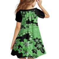 Green Hawaii Kid Short Sleeve Dress Tapa Cloth Mix Tropical Flowers Pastel Vibes LT14 - Polynesian Pride