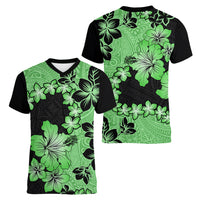 Green Hawaii Women V Neck T Shirt Tapa Cloth Mix Tropical Flowers Pastel Vibes LT14 - Polynesian Pride