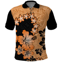 Orange Hawaii Polo Shirt Tapa Cloth Mix Tropical Flowers Pastel Vibes LT14 Orange - Polynesian Pride