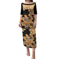 Orange Hawaii Puletasi Tapa Cloth Mix Tropical Flowers Pastel Vibes LT14 Long Dress Orange - Polynesian Pride