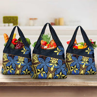 Polynesia Fabric Grocery Bag Polynesian Tribal With Frangipani Flowers
