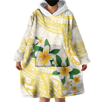Gold And White Polynesia Plumeria Wearable Blanket Hoodie Curves Tropical Vibes
