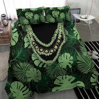 Green Hawaii Kukui Nut Lei Bedding Set Hawaiian Pattern Monstera Tropical Vibes - Polynesian Pride