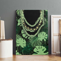 Green Hawaii Kukui Nut Lei Canvas Wall Art Hawaiian Pattern Monstera Tropical Vibes - Polynesian Pride