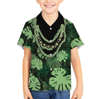 Green Hawaii Kukui Nut Lei Family Matching Off The Shoulder Long Sleeve Dress and Hawaiian Shirt Hawaiian Pattern Monstera Tropical Vibes - Polynesian Pride