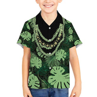 Green Hawaii Kukui Nut Lei Family Matching Off Shoulder Maxi Dress and Hawaiian Shirt Hawaiian Pattern Monstera Tropical Vibes - Polynesian Pride