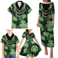 Green Hawaii Kukui Nut Lei Family Matching Puletasi and Hawaiian Shirt Hawaiian Pattern Monstera Tropical Vibes - Polynesian Pride