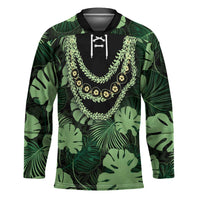 Green Hawaii Kukui Nut Lei Hockey Jersey Hawaiian Pattern Monstera Tropical Vibes - Polynesian Pride