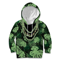 Green Hawaii Kukui Nut Lei Kid Hoodie Hawaiian Pattern Monstera Tropical Vibes - Polynesian Pride