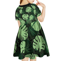 Green Hawaii Kukui Nut Lei Kid Short Sleeve Dress Hawaiian Pattern Monstera Tropical Vibes - Polynesian Pride