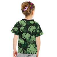 Green Hawaii Kukui Nut Lei Kid T Shirt Hawaiian Pattern Monstera Tropical Vibes - Polynesian Pride