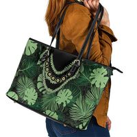 Green Hawaii Kukui Nut Lei Leather Tote Bag Hawaiian Pattern Monstera Tropical Vibes - Polynesian Pride