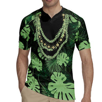 Green Hawaii Kukui Nut Lei Rugby Jersey Hawaiian Pattern Monstera Tropical Vibes - Polynesian Pride