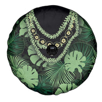 Green Hawaii Kukui Nut Lei Spare Tire Cover Hawaiian Pattern Monstera Tropical Vibes - Polynesian Pride