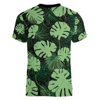 Green Hawaii Kukui Nut Lei Women V-Neck T-Shirt Hawaiian Pattern Monstera Tropical Vibes LT14 - Polynesian Pride