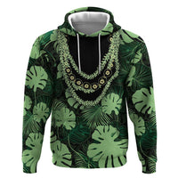 Green Hawaii Kukui Nut Lei Zip Hoodie Hawaiian Pattern Monstera Tropical Vibes - Polynesian Pride