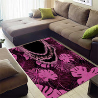 Pink Hawaii Kukui Nut Lei Area Rug Hawaiian Pattern Monstera Tropical Vibes - Polynesian Pride