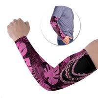 Pink Hawaii Kukui Nut Lei Arm Sleeves Hawaiian Pattern Monstera Tropical Vibes - Polynesian Pride