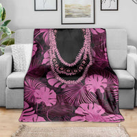 Pink Hawaii Kukui Nut Lei Blanket Hawaiian Pattern Monstera Tropical Vibes - Polynesian Pride