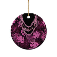 Pink Hawaii Kukui Nut Lei Ceramic Ornament Hawaiian Pattern Monstera Tropical Vibes - Polynesian Pride