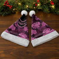 Pink Hawaii Kukui Nut Lei Christmas Santa Hat Hawaiian Pattern Monstera Tropical Vibes - Polynesian Pride