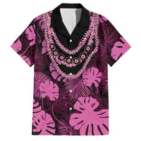 Pink Hawaii Kukui Nut Lei Family Matching Off Shoulder Maxi Dress and Hawaiian Shirt Hawaiian Pattern Monstera Tropical Vibes - Polynesian Pride