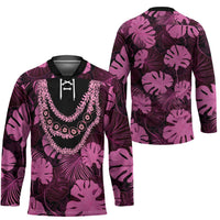 Pink Hawaii Kukui Nut Lei Hockey Jersey Hawaiian Pattern Monstera Tropical Vibes - Polynesian Pride