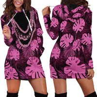 Pink Hawaii Kukui Nut Lei Hoodie Dress Hawaiian Pattern Monstera Tropical Vibes - Polynesian Pride