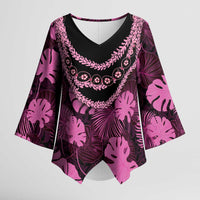 Pink Hawaii Kukui Nut Lei Kimono Sleeve Blouse Hawaiian Pattern Monstera Tropical Vibes LT14 Female Pink - Polynesian Pride