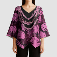 Pink Hawaii Kukui Nut Lei Kimono Sleeve Blouse Hawaiian Pattern Monstera Tropical Vibes LT14 - Polynesian Pride