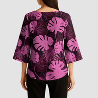Pink Hawaii Kukui Nut Lei Kimono Sleeve Blouse Hawaiian Pattern Monstera Tropical Vibes LT14 - Polynesian Pride