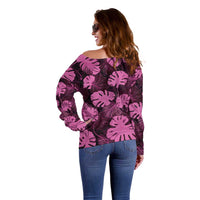 Pink Hawaii Kukui Nut Lei Off Shoulder Sweater Hawaiian Pattern Monstera Tropical Vibes - Polynesian Pride
