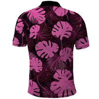 Pink Hawaii Kukui Nut Lei Polo Shirt Hawaiian Pattern Monstera Tropical Vibes - Polynesian Pride