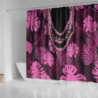 Pink Hawaii Kukui Nut Lei Shower Curtain Hawaiian Pattern Monstera Tropical Vibes - Polynesian Pride