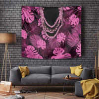 Pink Hawaii Kukui Nut Lei Tapestry Hawaiian Pattern Monstera Tropical Vibes - Polynesian Pride