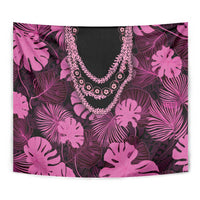 Pink Hawaii Kukui Nut Lei Tapestry Hawaiian Pattern Monstera Tropical Vibes - Polynesian Pride