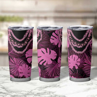 Pink Hawaii Kukui Nut Lei Tumbler Cup Hawaiian Pattern Monstera Tropical Vibes - Polynesian Pride