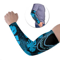 Blue Hawaii Kukui Nut Lei Arm Sleeves Hawaiian Pattern Monstera Tropical Vibes - Polynesian Pride